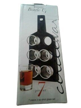 Shot Glasses Bottle Up 6 glasses with Holder for Serving Circleware 2 oz Glass
